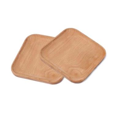 Imagem de VSUINGO Bandeja quadrada pequena de madeira, pacote com 2 – Bandeja decorativa de 14 cm para mesa de centro, otomana, servir comida, lanches ou como porta-copos – Bandeja de lanche, mini travessa de