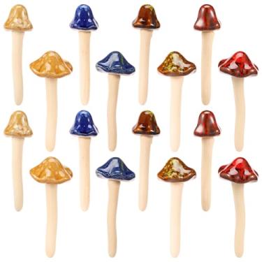 Imagem de Pacote com 16 cogumelos de cerâmica esmaltados premium, acessórios de jardim selvagem de fadas de longa duração, 12 cm, adorável, enfeite de gramado colorido, cogumelos para quintal, interior
