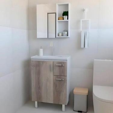 Imagem de Conjunto Gabinete de Banheiro com Cuba e Espelheira Armário - Rainha d