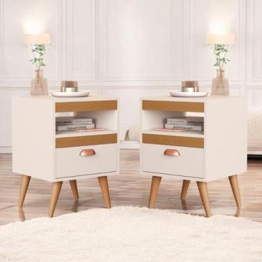 Imagem de Kit Mesa Cabeceira 2 Unidades Off White Ype Off White - Drop de Casa