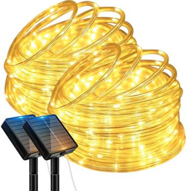 Imagem de btfarm Pacote com 2 luzes de corda solar IP65, à prova d'água, 120 LEDs, 120 LEDs, para festa, jardim, quintal, casa, casamento, decoração de Natal, iluminação, branco quente