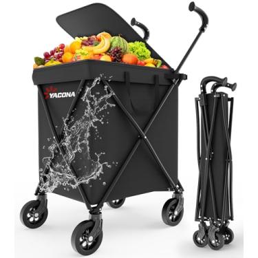 Imagem de Carrinho de compras dobrável para mantimentos – Carrinho de compras de lona resistente à água com capa, capacidade de 54 kg, compacto, dobrável para lavanderia e armazenamento