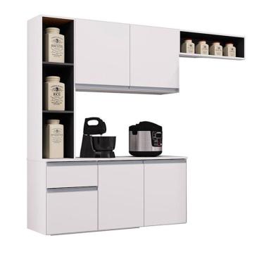 Imagem de Cozinha Suspensa Com Balcão Mel 163 Cm Branco Preto - Poquema