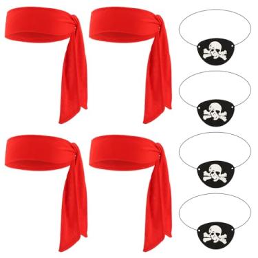 Imagem de Chanaco Acessórios de pirata, 8 peças, tiara de pirata, fantasia feminina e masculina, lenço de cabeça, tapa-olhos para lembrancinhas de festa de Halloween