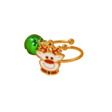 Imagem de Jingle Bell Reindeer Christmas Adjustable Statement Ring Cute Gold-tone Cartoon Bell Dangle Open Band Finger Rings Stainless Steel Comfort fit Fashion Jewelry for Bff Family Xmas Party Holiday