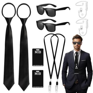 Imagem de Conjunto de acessórios de fantasia de agente de 8 peças, kit de roupa do serviço secreto com óculos, gravata e crachá de identificação para festa de cosplay, preto