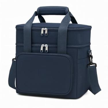 Imagem de Bolsa Térmica Dupla Camada com Alça Ajustável para Almoço Piquenique Compartimentos Múltiplos Viagem Passeio Trabalho Impermeavel Portatil Reforçada Marmiteira Marmita Escola (Azul)