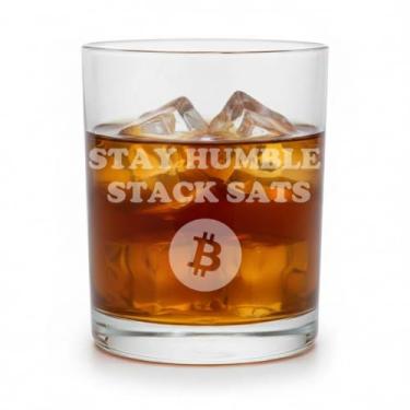 Imagem de Conjunto de copos premium com tema Bitcoin Whisky Rocks, cristal sem chumbo, 325 ml, novo design de criptomoeda, para bar doméstico (STAY HUMBLE STACK SATS)