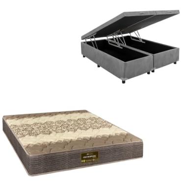 Imagem de Cama Box Baú Bipartida Blindada com Colchão de Espuma Orthopedic (SUEDE CINZA, Casal Bipartido)