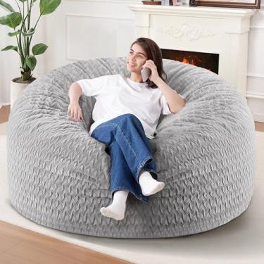Imagem de Cadeira de pufe de 1,8 m, cadeiras gigantes para adultos, sacos de feijão grandes com enchimento de espuma de memória, cadeiras grandes com capa de pelúcia Chevron - cinza claro
