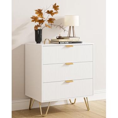 Imagem de AEPOALUA Cômoda canelada com 3 gavetas para quarto, cômoda pequena e moderna, cômoda de armazenamento, armário organizador para quarto, sala de estar, corredor (branca)