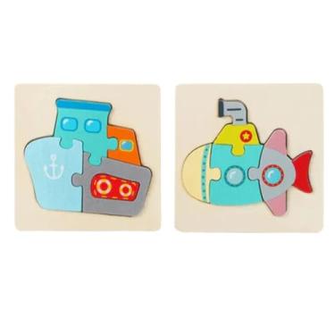 Imagem de Kit com 2 Quebra-Cabeças de Madeira para Crianças – Brinquedo Educativo e Divertido – Peças Coloridas que Estimulam Criatividade, Coordenação e Imaginação (Navio e Submarino)