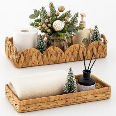 Imagem de Pacote com 2 bandejas de vaso sanitário, jacinto de água, conjunto de cesta e penteadeira 35 x 6,3 e 30 x 13 cm, bandeja decorativa de vaso sanitário, cesta de armazenamento feita à mão, cesto de