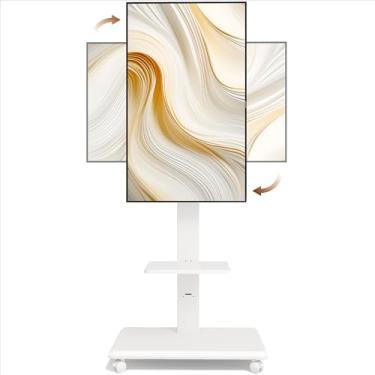 Imagem de ECOTINY Suporte de TV com base de aço para TVs de 93 a 86 polegadas de até 50 kg, suporte de TV móvel giratório e inclinado e giratório com painel de armazenamento de Pegboard, carrinho de TV portátil