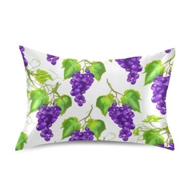 Imagem de Travesseiros King Queen Standard Slips Roxo Uvas Folhas Verdes Frutas Cetim Impressão floral Capa de almofada macia refrescante para cama King Size 101,6 cm x 50,8 cm