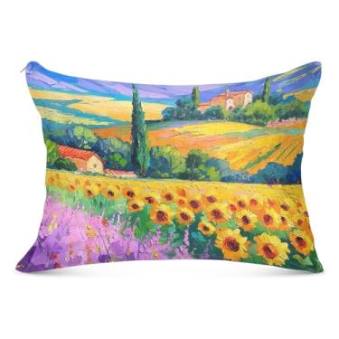 Imagem de Capas de travesseiro de flanela grande com pintura de girassóis e girassóis decorativas longas para travesseiro padrão Queen King Capas de travesseiro de cama macia, tamanho do corpo, 53 cm x 137 cm
