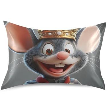 Imagem de Capa de almofada de cetim engraçada com desenho animado Rato King padrão Queen King Capa de almofada estética refrescante para pele com acne, tamanho king, 101,6 cm x 50,8 cm