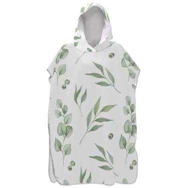 Imagem de Joisal Poncho de surfe botânico verde aquarela para trocador adulto roupão de praia com capuz toalha natação plus size ponchos femininos com capuz