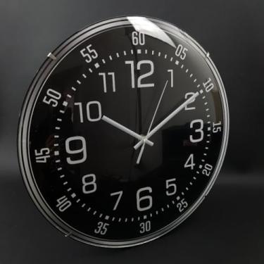 Imagem de Relógio de Parede Redondo Analógico 35cm - Inclui Pilha, Design Claro e Fácil de Ler, Ideal para Sala, Quarto e Cozinha (Preto e Prata)