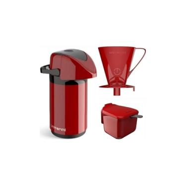 Imagem de Garrafa Térmica com Coador de Café e Açucareiro, 650ml, Vidro e Plástico, Inclui Filtro 102/103 e Colher, Livre de BPA, 22cm