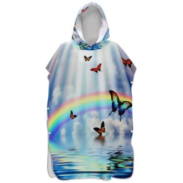 Imagem de Joisal Roupão de borboleta arco-íris que muda de mar para adultos, poncho de surfe, ponchos de praia leves para homens, toalha de banho com capuz fofo