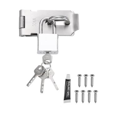 Imagem de PATIKIL Trava de ferrolho de porta, fecho de cadeado de aço inoxidável de 7,6 cm, trava de segurança com parafusos e trava para armário de jardim de galpão, quintal, armário