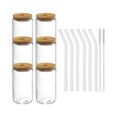 Imagem de Conjunto De Copos De Vidro Borossilicato Transparente Com Tampa E Canu