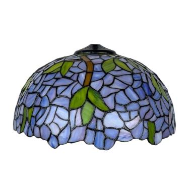 Imagem de Cúpula de abajur de 40 cm (16 polegadas), modelo Tiffany, em vitral, com tampa inclusa. Ideal para abajures de mesa, de chão, pendentes e luminárias de teto. Cor: Glicínia.