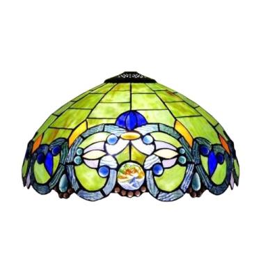 Imagem de Cúpula de reposição para abajur Tiffany, com apenas 40 cm de largura, estilo barroco, em vitral, ideal para luminárias de cabeceira, de leitura, pendentes, de mesa e de chão, na cor verde.