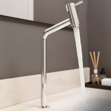 Imagem de Torneira Banheiro Lavabo Bica Alta Bancada Inox Link 45°(Cromada)