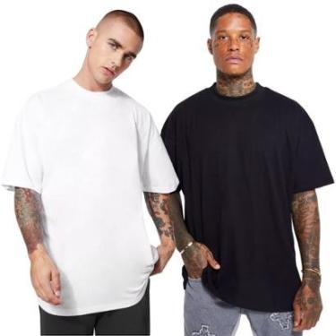 Imagem de Kit 2 Camisetas Oversized Algodão Preta e Branca Gola Alta-Masculino
