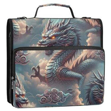 Imagem de Bolsa organizadora de fichário de anime azul dragão legal com alça de ombro, fichário de 3 anéis de 3 anéis para armazenamento de documentos escolares ou de escritório