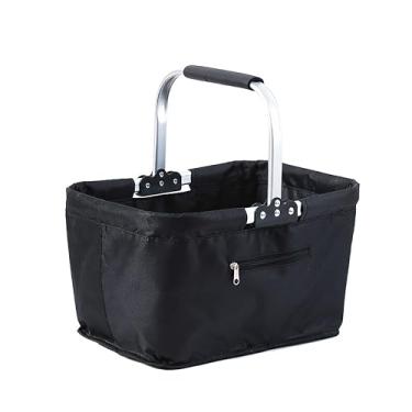 Imagem de JINYOND Cesta de piquenique dobrável de tecido Oxford de 26 L, cesta de compras 43 x 25 x 23 cm, tamanho com moldura de alumínio, portátil (preto)