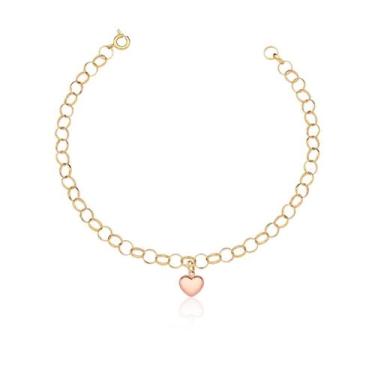 Imagem de Pulseira Portuguesa Ouro Coração Rosé Com Fecho Bóia 10k - MAEHLER Art