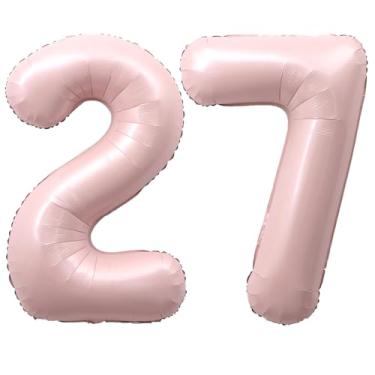 Imagem de SULALABOO Balão grande rosa claro número 27 de 101 cm 0-9 gigante digital 27º para decorações de aniversário de formatura