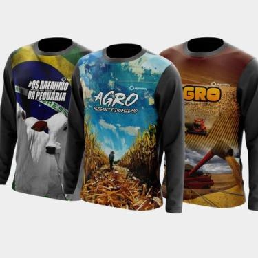 Imagem de Combo Kit 3 Camisas Agro Masculinas Manga Longa Zíper Proteção Uv Temá