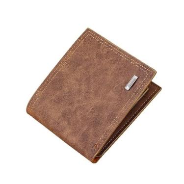 Imagem de Carteira masculina de couro vintage, fina, vários compartimentos para cartões e carteira de motorista, Marrom, Tendência