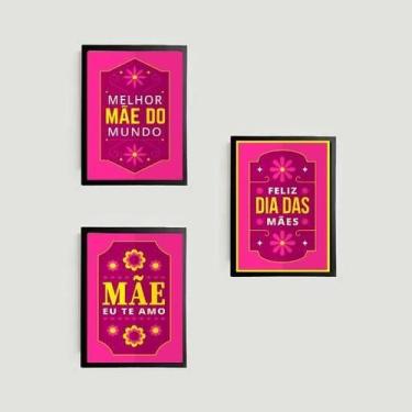 Imagem de Kit 3 Quadros Mãe Eu Te Amo 45X34Cm Com Vidro Moldura Preta - Quadros 