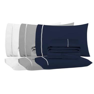 Imagem de Kit 3 Jogos de Lençol Casal/King 4 Peças 400 Fios Ponto Palito Toque Macio Premium Casa Dona