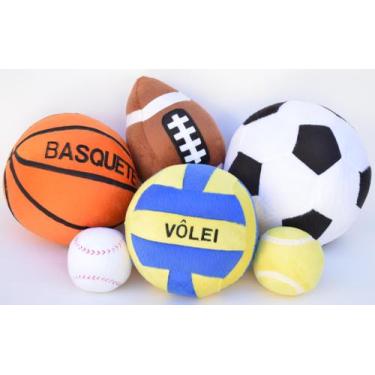 Imagem de Kit bolas de pelúcia velboa 6 peças futebol beisebol basquete vôlei tê