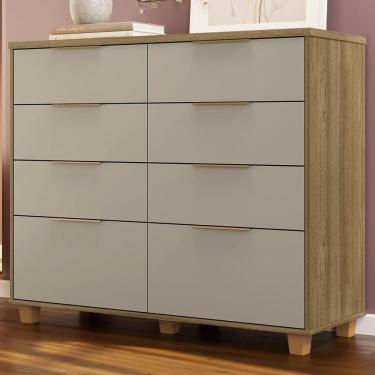 Imagem de Cômoda Quarto 121cm 8 Gavetas Delmont Nature/fendi V02 - Mpozenato