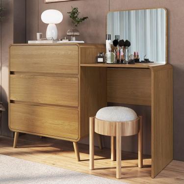 Imagem de Cômoda Quarto 135cm Com Penteadeira Nuvia Castanho C06 - Mpozenato