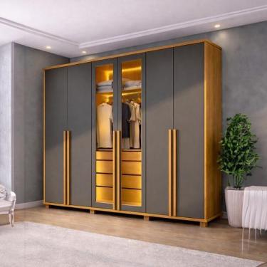 Imagem de Guarda-Roupa Casal 6 Portas com LED e Vidro Reflecta 5 Gavetas Bélgica