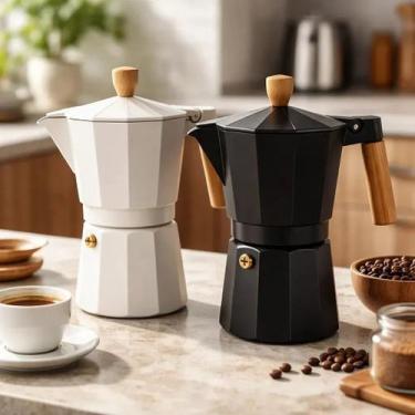 Imagem de Cafeteira Italiana 6 Xícaras Moka Alumínio Café Expresso Fogão Preparo