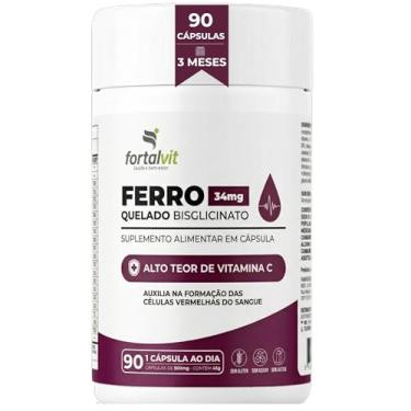 Imagem de Ferro Quelado Bisglicinato 34mg 90 Cápsulas, 3 Meses de Uso, Longa Duração, Alto Teor d...