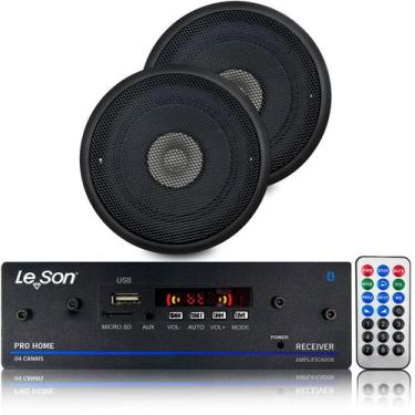 Imagem de Amplificador Bt 120w Som Ambiente + 2 Caixa Embutir 5p Preta - Le Son