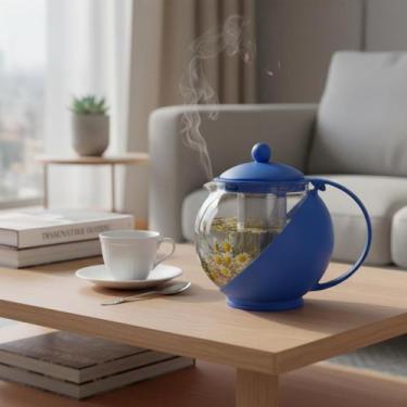 Imagem de Chaleira Vidro Infusor Aço Inox Bule Chá Café Filtro - Art House, Azul