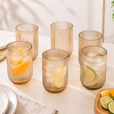 Imagem de Conjunto Copos De Vidro 420ml Canelado Âmbar Nordic Para Sucos Drinks 