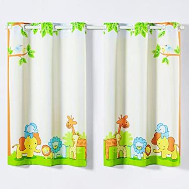 Imagem de Cortina Kids Infantil Varão Tecido Oxford 2,00m X 1,30m - Bichinhos Safari Verde