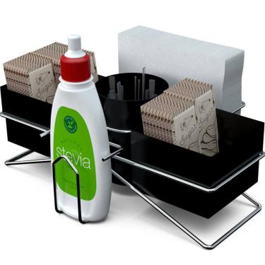 Imagem de Suporte Porta Sachês Açúcar Mexedor Adoçante Chás Organizador para Mesa do Café Preto